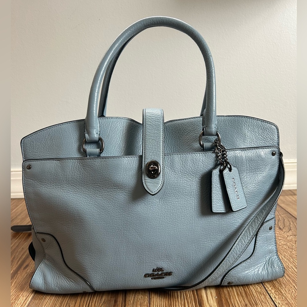 COACH Mercer Satchel Handbag Cornflower Blue Leather Crossbody, Handbag